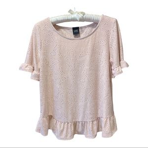 W5 eyelet soft pink short sleeve size M top